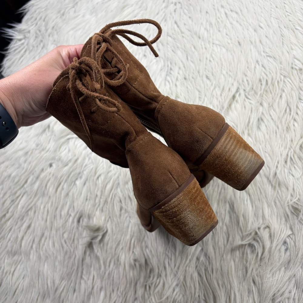 Kork-Ease Women's 6.5 Brown Tan Suede Cherna Calf Boots Boho Western Block Heel - Picture 5 of 10